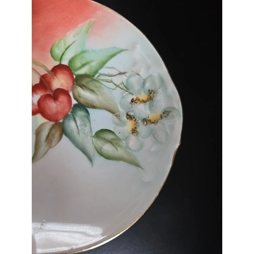 Limoges Cherries Split Handled Victorian Vanity Tray W.G. & Co Antique Gold Trim